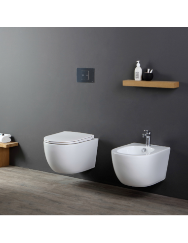 COPPIA SANITARI SOSPESI SERIE NEMESI NERO CERAMICA+COPRI WC SOFTCLOSE